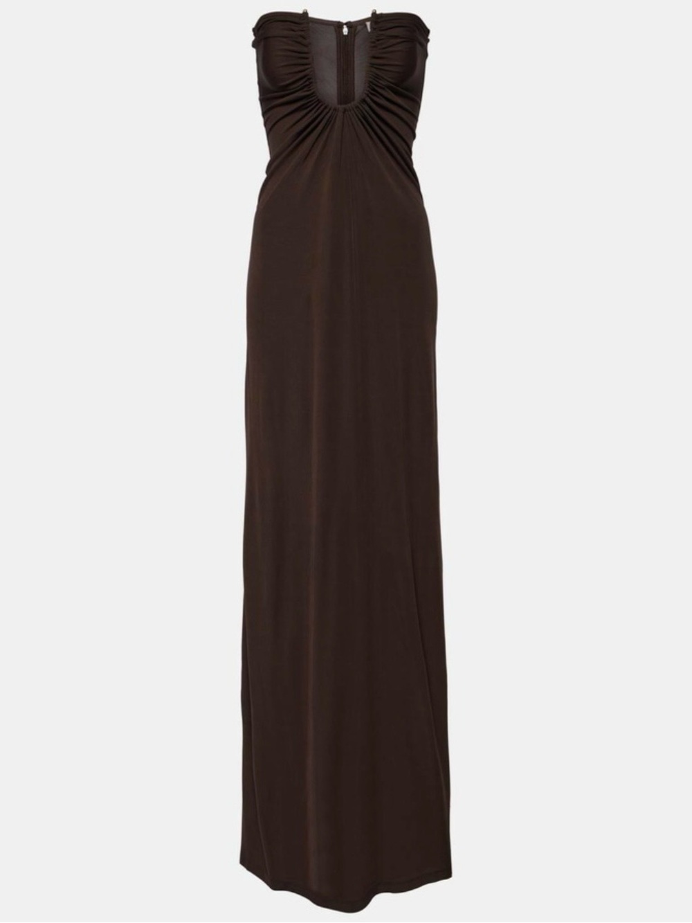 Christopher Esber Arced Palm Strapless Deep V Chocolate Brown Maxi Dress - Picture 3 of 3